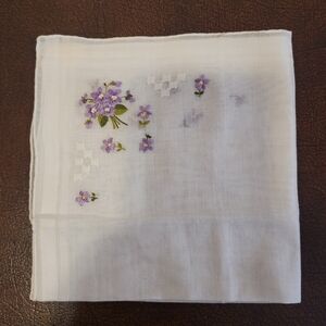 NWT Vintage Handkerchief Handmade Flowers Violets Switzerland 12"